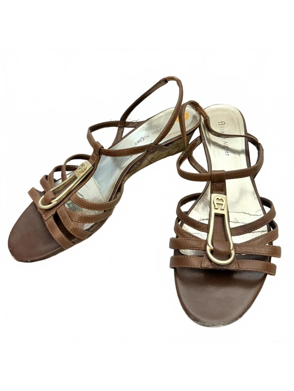 Etienne Aigner Brown Leather Starppy Sandals